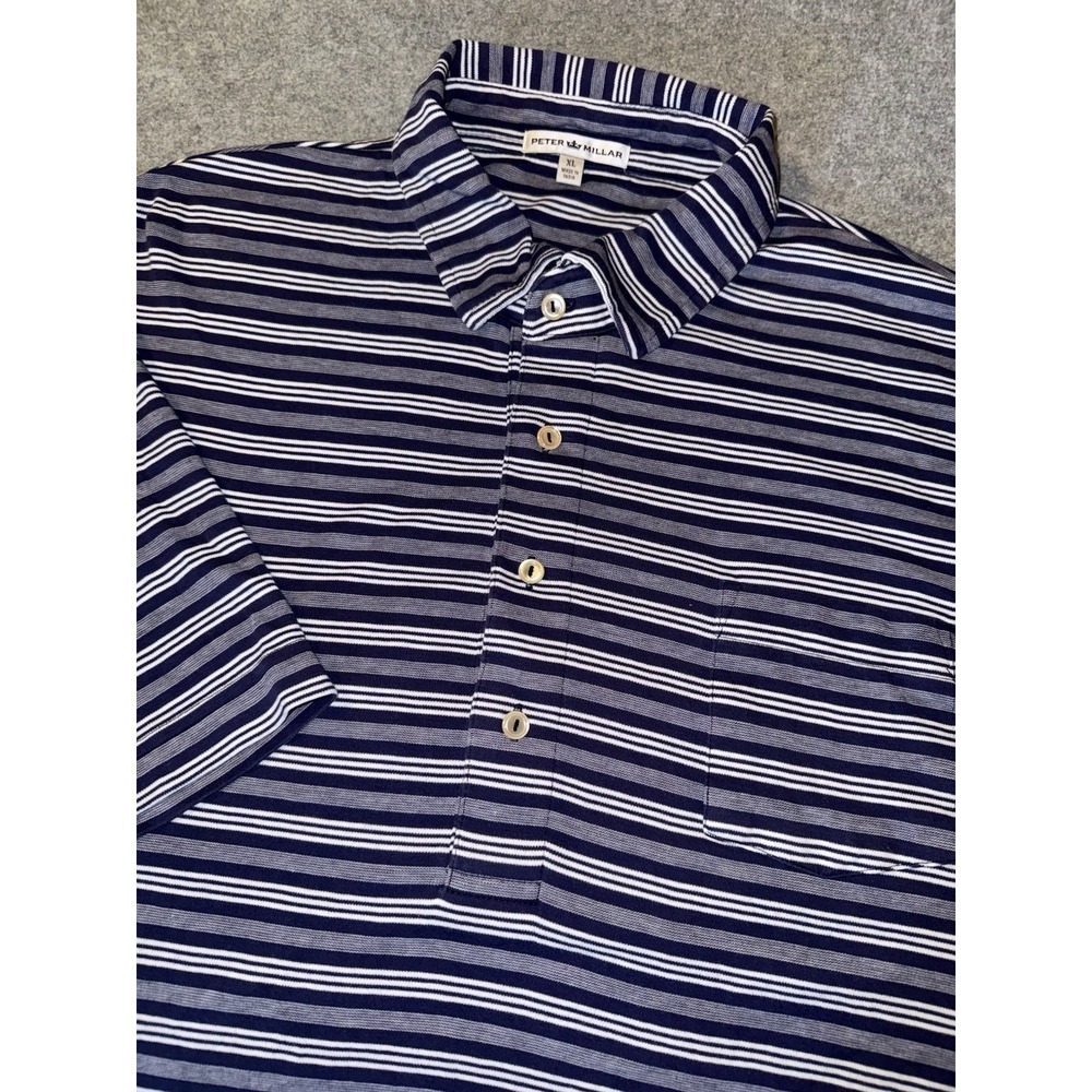 Peter Millar Mens XL Polo Cotton Blue Striped Short Sleeve Golf Business Comfort